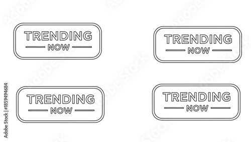 Minimalist black and white outline graphic featuring the important phrase trending now displayed prominently within a rounded rectangular border symbol for digital media alerts and updates