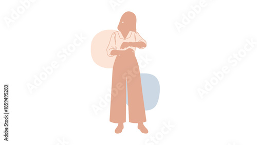 Minimalist Digital Illustration of a Confident Woman Standing with Crossed Arms and Casual Outfit