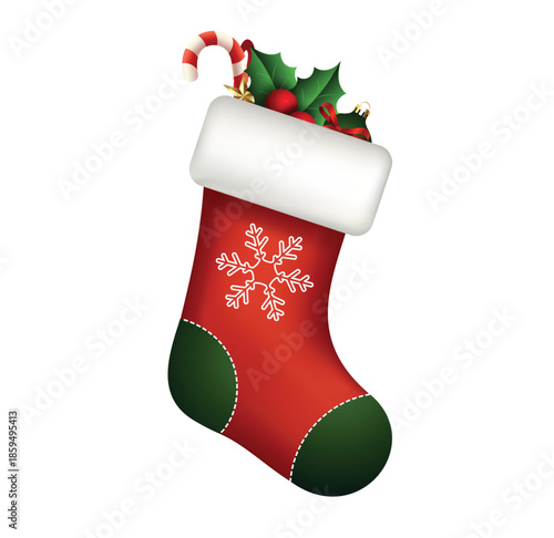 Christmas socks vector illustration isolated on white background. Red Christmas stocking icon.