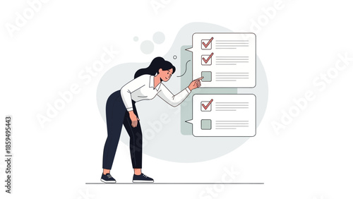 businesswoman completing a checklist in a modern digital task management setting