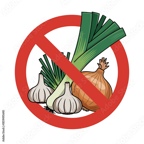 Illustration of prohibited vegetables with red circle sign