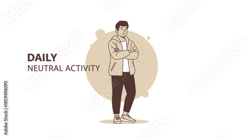 Daily Neutral Activity Illustration Featuring a Confident Man Standing with Crossed Arms and