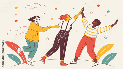 A young couple dancing in a fashion vector illustration captures a fun moment of art and love between a man and woman