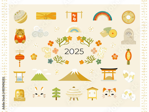A charming collection of japanese new year themed illustrations and symbols