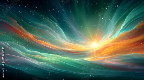 Organic cosmic clouds twisting gently around a brilliant cross-ray star, warm nebula gases glowing in soft motion across the universe backdrop