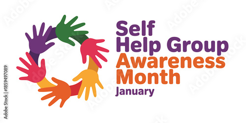 Self Help Group Awareness Month January Symbolic Hands Illustration