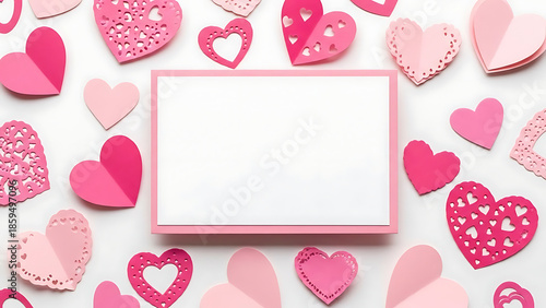 Valentine's day background with pink hearts and blank frame