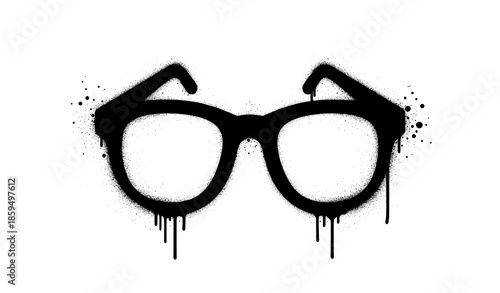 Hand sprayed graffiti glasses outline icon black vector isolated on white