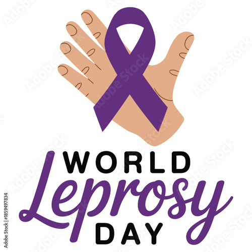 World Leprosy Day awareness illustration with purple ribbon and open hands symbolizing support, compassion and global health solidarity