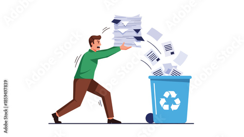 Man Recycling Papers into Bin for Environmental Conservation