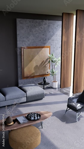 3D render vertical animation of a living room
