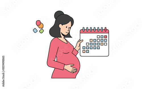Pregnant woman checking calendar