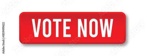 Vote Now Call to Action Button in Red with Drop Shadow, Rounded CTA Web UI Element Vector