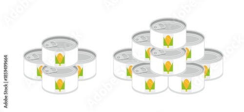 積み重ねたトウモロコシの缶詰のイラスト　ミニサイズ