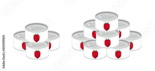 積み重ねたホールトマトの缶詰のイラスト　ミニサイズ