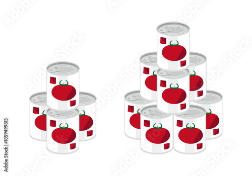 積み重ねたカットトマトの缶詰のイラスト