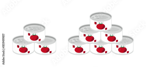 積み重ねたカットトマトの缶詰のイラスト　ミニサイズ