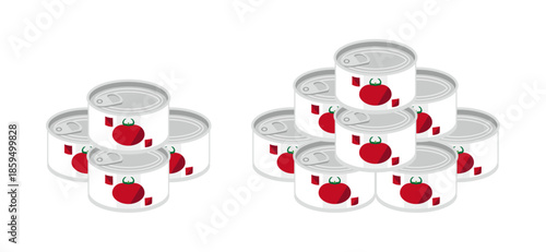 積み重ねたカットトマトの缶詰のイラスト　ミニサイズ