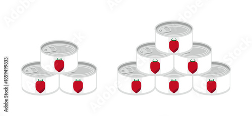 積み重ねたホールトマトの缶詰のイラスト　ミニサイズ