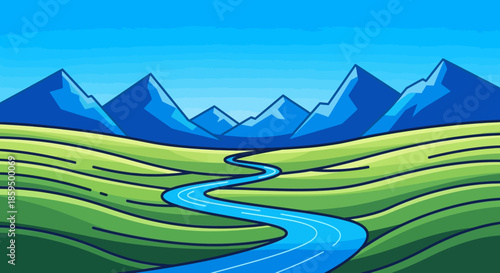 Green Mountain Valley With Winding River