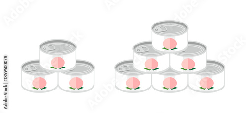 積み重ねた白桃の缶詰のイラスト　ミニサイズ