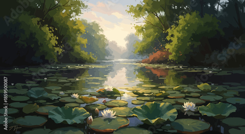 Lily Pond Nature Scene Peaceful Waters