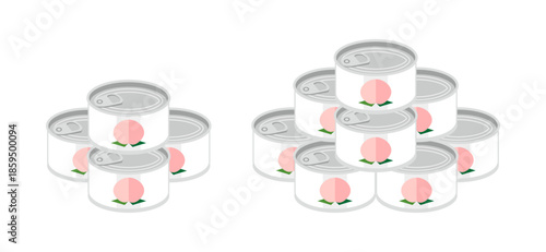 積み重ねた白桃の缶詰のイラスト　ミニサイズ