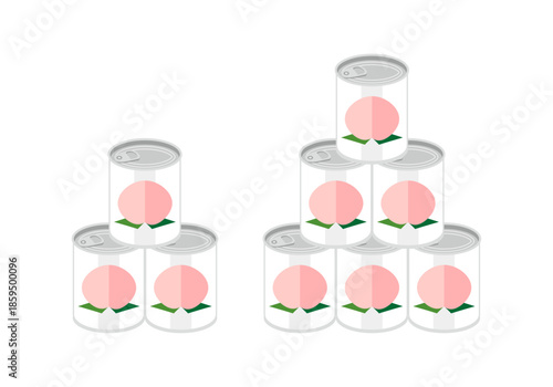 積み重ねた白桃の缶詰のイラスト
