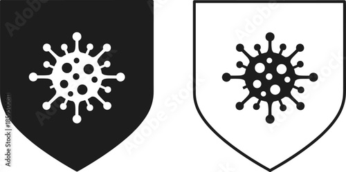 Vector Illustration of Virus Shield Protection Silhouette and Outline Set, Featuring Bacteria Icons for Healthcare Defense and Immune System Concepts