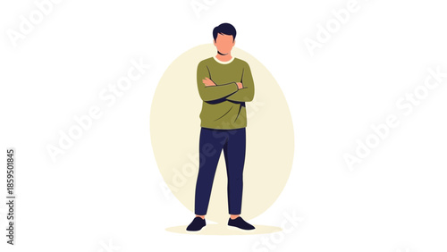 Illustration of a Man Standing with Arms Crossed Against a Minimalist Light Background