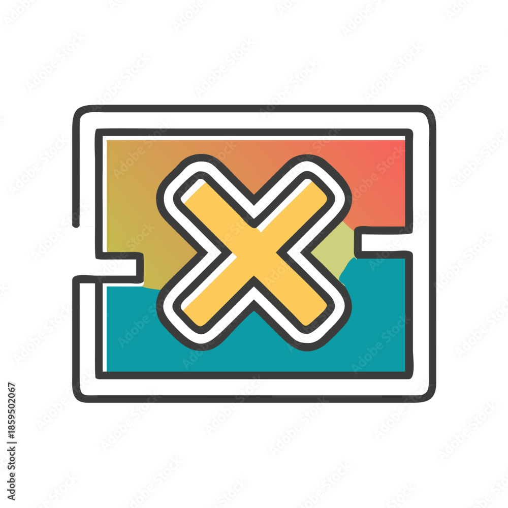 Obraz premium Vibrant error icon with bold yellow X on colorful background