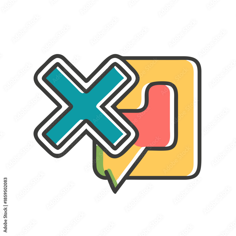 Obraz premium Vibrant speech bubbles with thumbs down and X icon in modern design