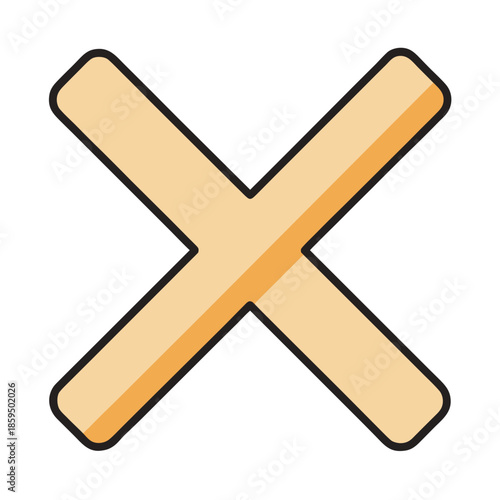 Large orange X symbol with black outline on white background