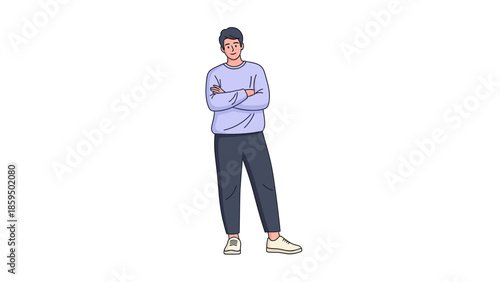 Illustration of a confident young man standing with arms crossed dressed in casual attire