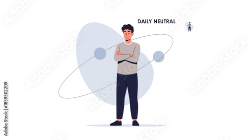 Illustration of a Man in a Neutral Mood with Minimalist Design Elements
