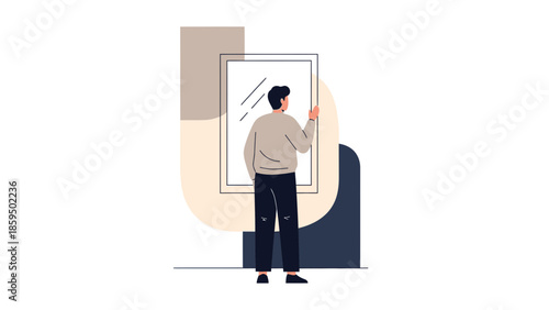 illustration of a man looking at his reflection in a mirror with minimalistic design
