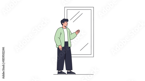 illustration of a man looking at himself in a mirror with a minimalistic style
