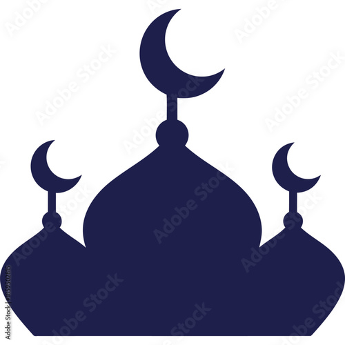Silhouette of a Mosque with Three Domes and Crescent Moon Finials - Islamic Architecture Symbolizing Spirituality