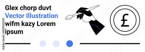 Hand in black glove holding paintbrush near pound currency symbol, with text placeholders and geometric design. Ideal for creative branding, art, design, education, finance, digital campaigns, simple
