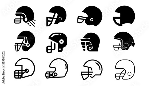Set of American Football Helmet Icons in Various Styles