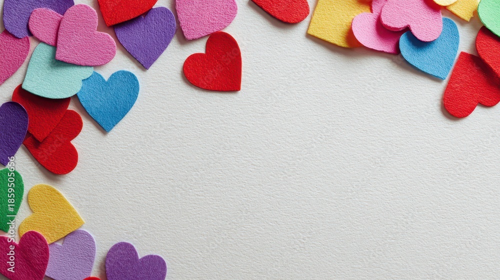 Fototapeta premium Playful paper heart border along the edges of a clean white card