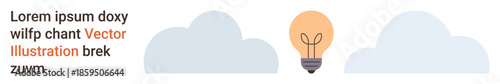 Innovation, creativity, brainstorming, idea generation, inspiration, minimalism. Lightbulb between two clouds in a clean layout. Innovation and creativity concept rendered in a minimalist visual