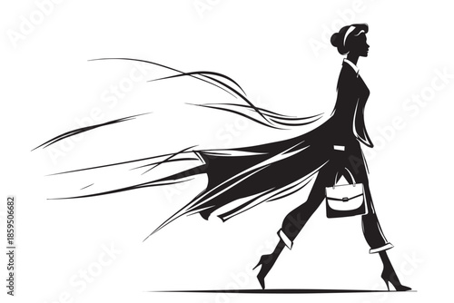 Elegant Woman Walking Silhouette with Handbag Isolated Vector