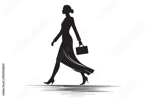 Elegant Woman Walking Silhouette with Handbag Isolated Vector