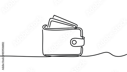 Minimal continuous one line wallet illustration with credit cards symbolizing finance payment money management and everyday personal economy concept