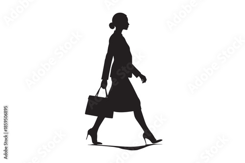 Elegant Woman Walking Silhouette with Handbag Isolated Vector