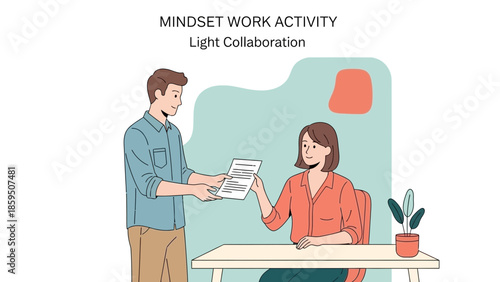 teamwork and collaboration in a professional workspace with two colleagues exchanging ideas