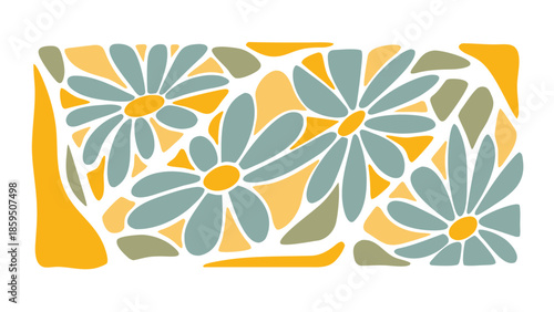 Vibrant floral pattern with stylized flowers in yellow and green hues