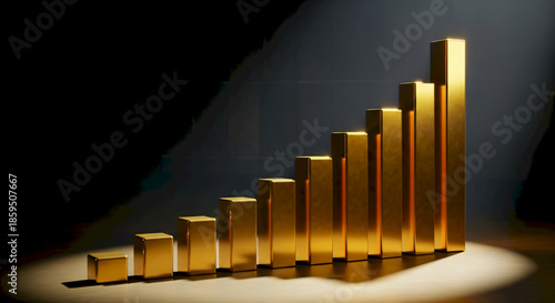 Golden Bar Chart Showing Growth and Success in Business.