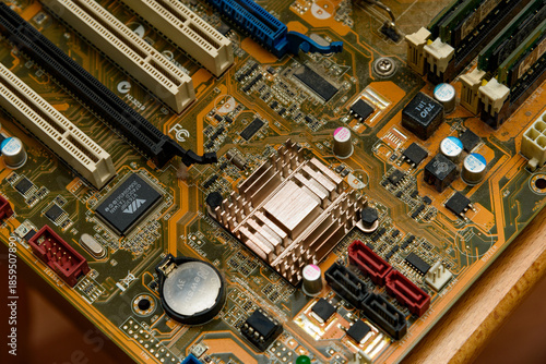 Belgrade, Serbia - december 20, 2025: Shows an ASUS P5K motherboard. Used and dusty motherboard.
